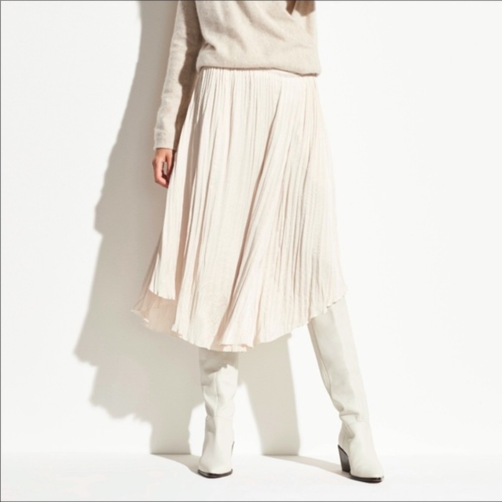 New Vince Pleated Asymmetric Paneled Cream Ivory Beige Midi Skirt XS size